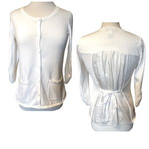 Cable & Gauge button up sweater with sheer tie back